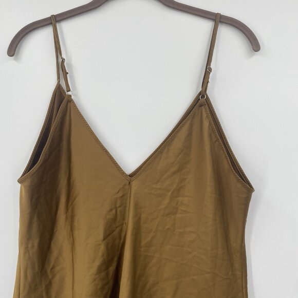 Zara Women’s Size Large Gold Brown Satin Tank Top V-Neck Camisole - Picture 11 of 11